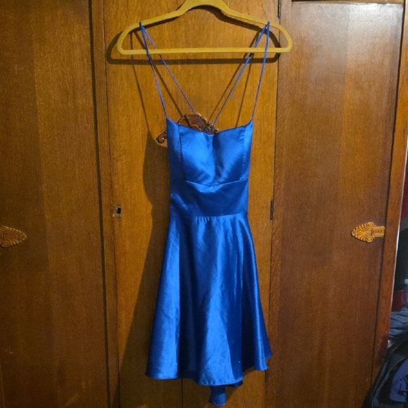 B Darlin Satin Fit-And-Flare Royal Blue Dress. Great For Homecoming Or Prom - Picture 1 of 4